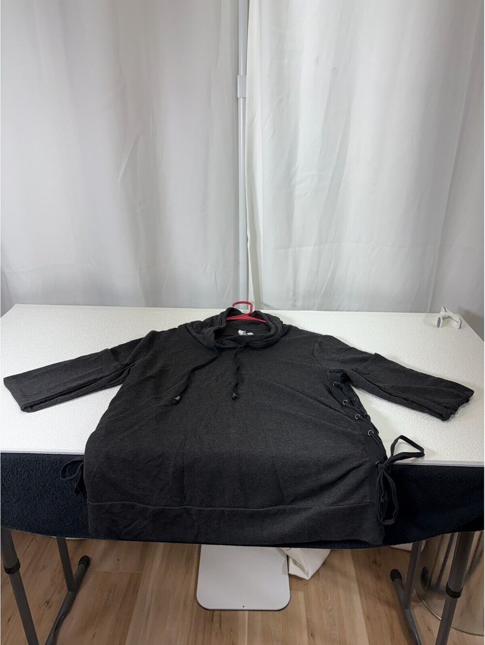 Black Long Sleeve Cowl Neck Sweater with Side Lace-up Detail 229D